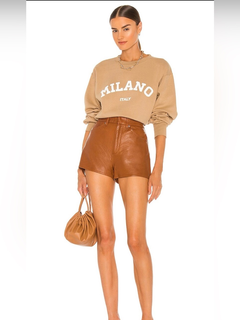 REVOLVE Milano Crewneck Sweatshirt in Camel with White Logo